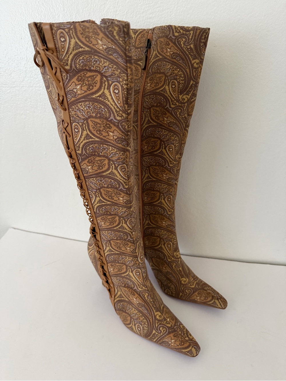Suzanne Somers paisley tapestry knee-high boots - Picture 2 of 11